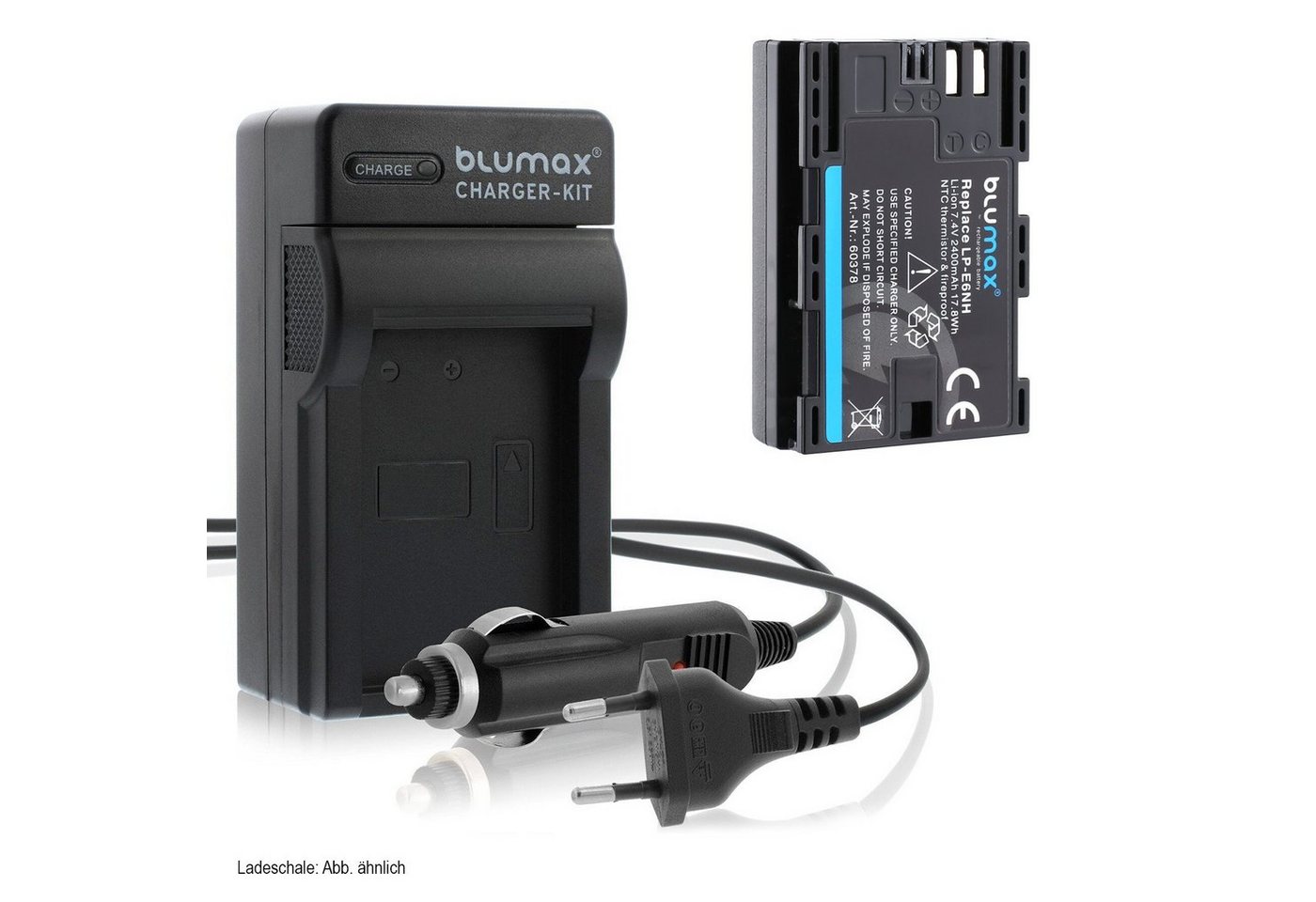 Blumax Set mit Lader für Canon LP-E6NH EOS R5 R7 R6 Mark II 2400mAh Kamera-Ladegerät von Blumax