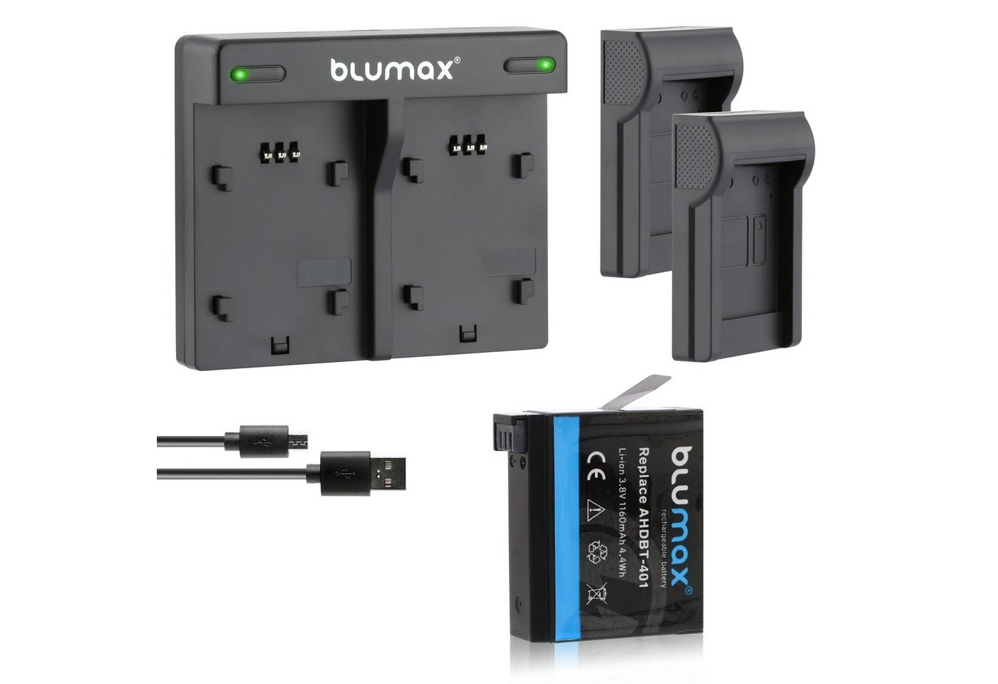 Blumax Set mit Lader für GoPro Hero 4 AHDBT-401 1160mAh Kamera-Ladegerät von Blumax