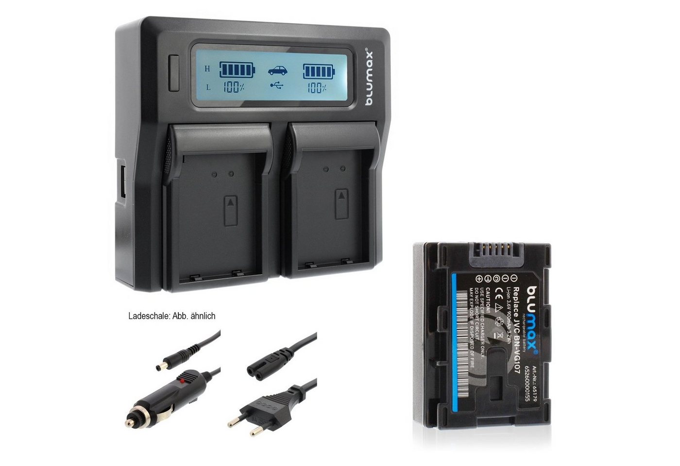 Blumax Set mit Lader für JVC BN-VG107 -VG114 -VG121 900mAh Kamera-Ladegerät von Blumax