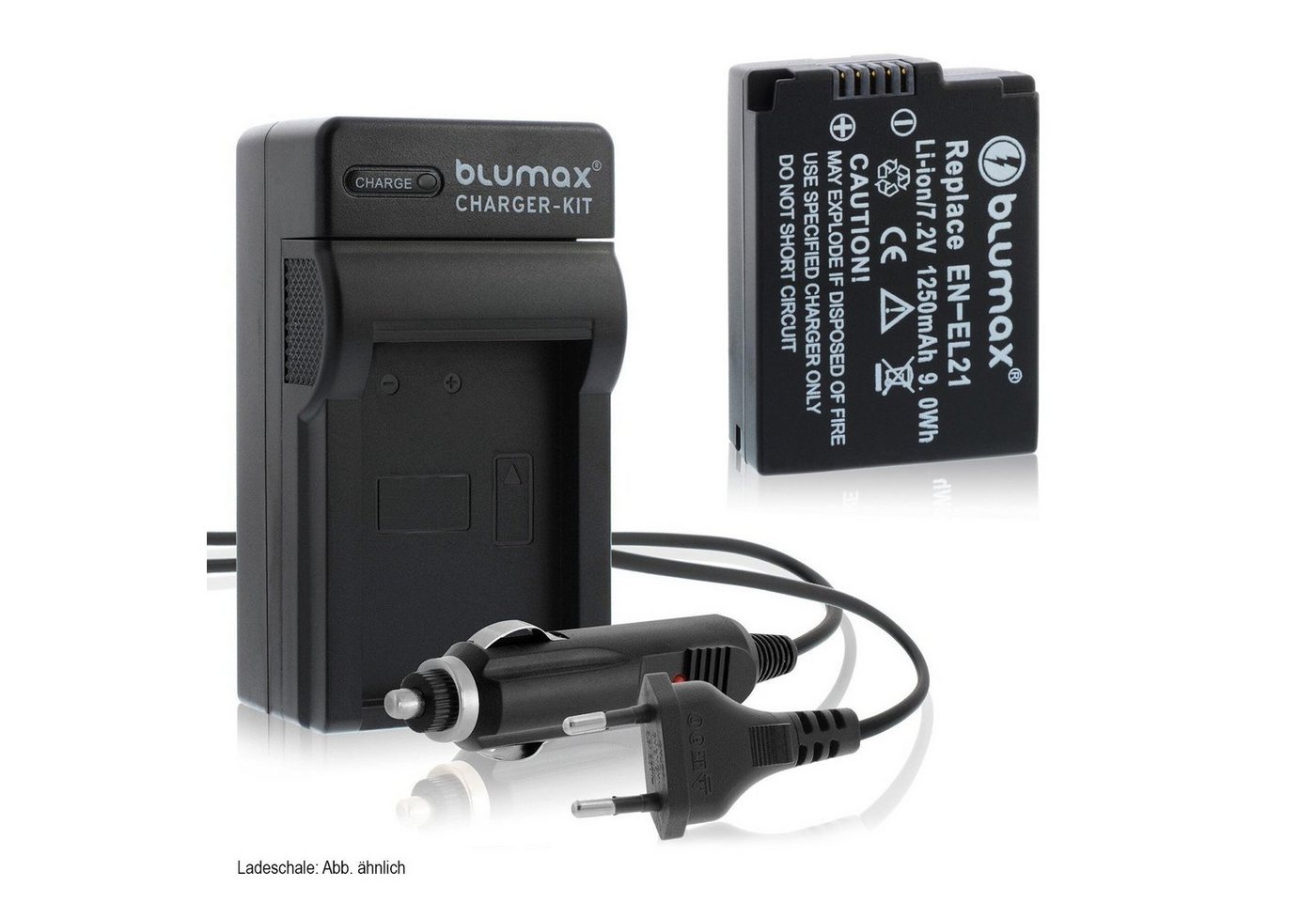 Blumax Set mit Lader für Nikon EN-EL21 1V2 1 J2 1250 mAh Kamera-Ladegerät von Blumax
