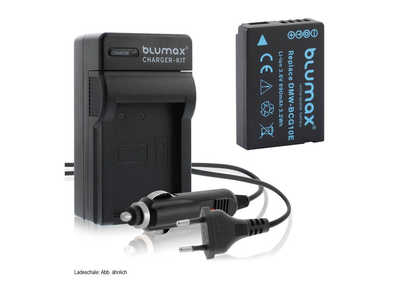 Blumax Set mit Lader für Panasonic DMW-BCG10E 890 mAh Kamera-Akku von Blumax