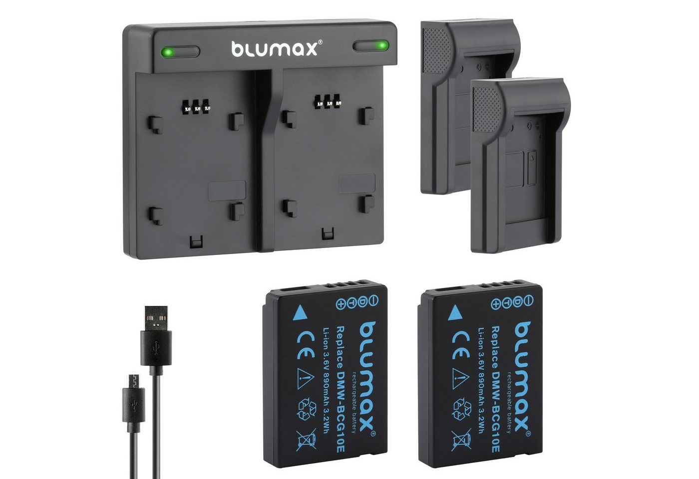 Blumax Set mit Lader für Panasonic DMW-BCG10E 890 mAh Kamera-Akku von Blumax