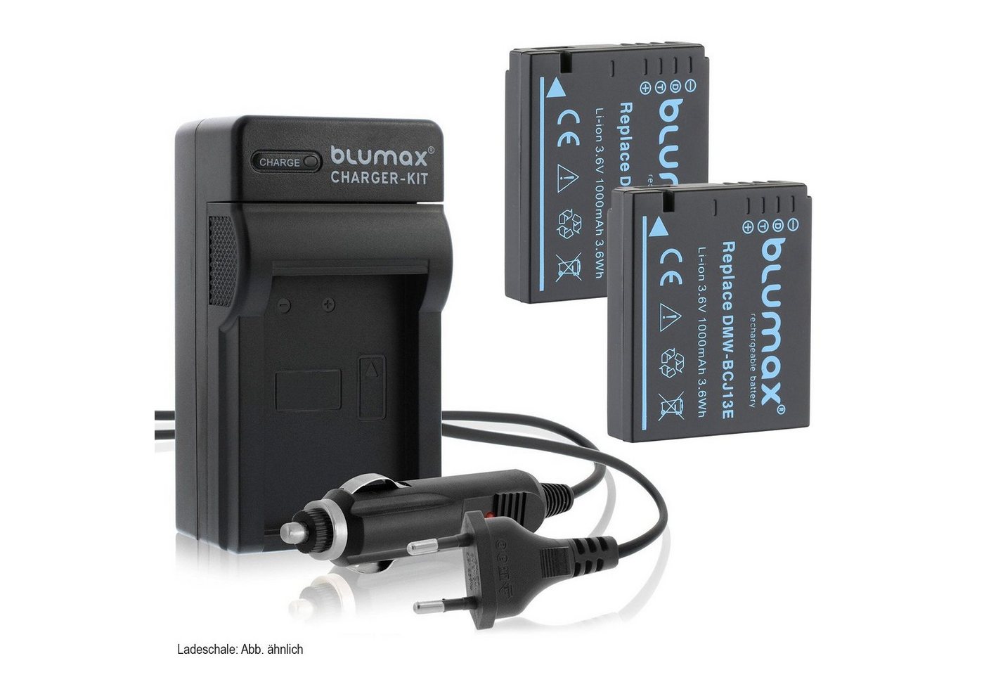 Blumax Set mit Lader für Panasonic DMW-BCJ13 1000 mAh Kamera-Akku von Blumax