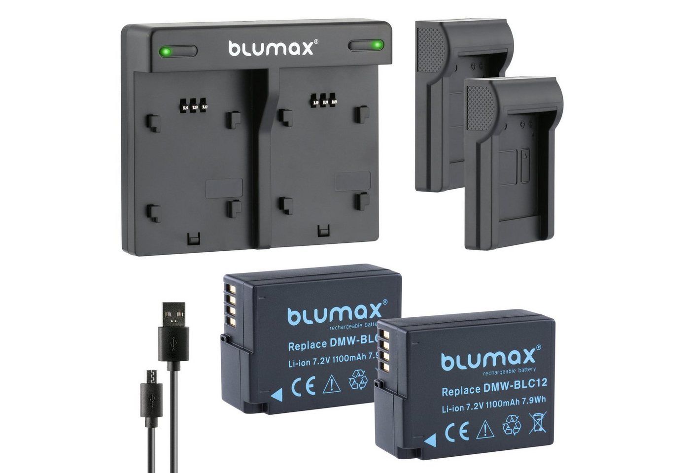 Blumax Set mit Lader für Panasonic DMW-BLC12 1100 mAh Kamera-Akku von Blumax