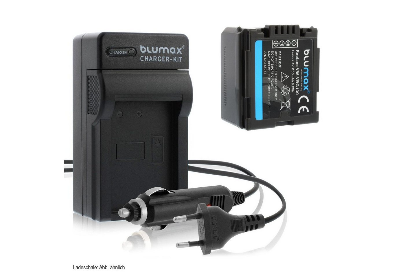 Blumax Set mit Lader für Panasonic VW-VBG130 1100 mAh Kamera-Ladegerät von Blumax
