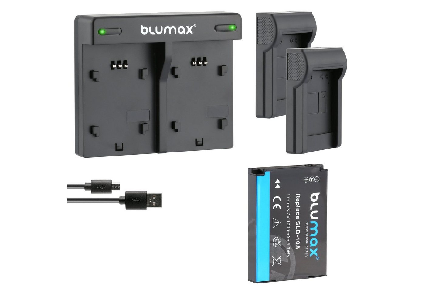 Blumax Set mit Lader für Samsung SLB-10A WB550 1000 mAh Kamera-Ladegerät von Blumax