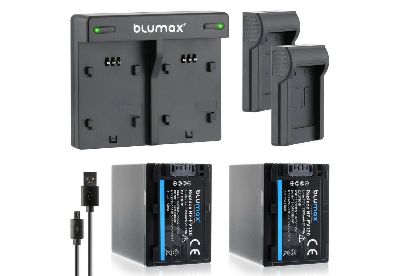 Blumax Set mit Lader für Sony NP-FV120 NP-FV100 3300 mAh Kamera-Akku von Blumax