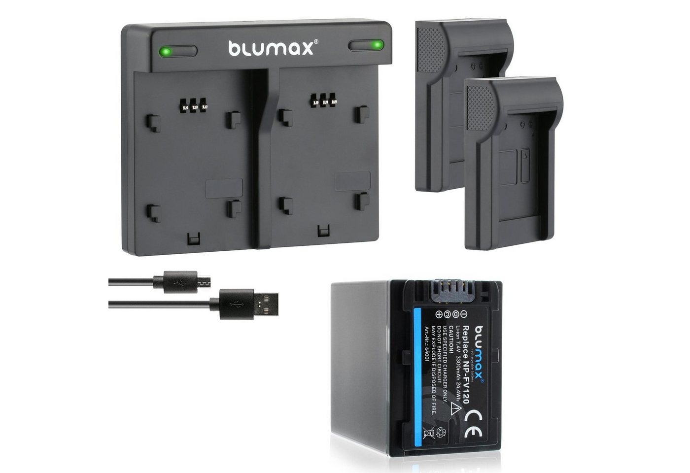 Blumax Set mit Lader für Sony NP-FV120 NP-FV100 3300 mAh Kamera-Ladegerät von Blumax