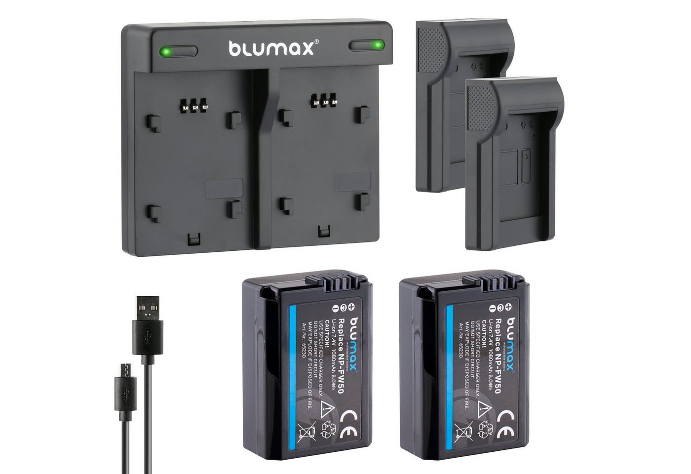 Blumax Set mit Lader für Sony NP-FW50 Alpha 6500 1080 mAh Kamera-Akku von Blumax