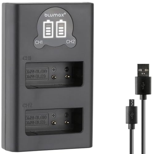 blumax Mini Dual Charger für Panasonic DMW-BLG10 / DMW-BLG10E / DMW-BLE9 E/BP-DC15 E Akkus – Ladegerät ist Kompatibel mit Lumix DMC-GF6 GX7 III GX80 von Blumax