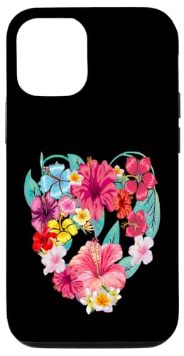 Hülle für iPhone 12/12 Pro Hawaiianische Hibiskusblüten Herzliebe tropische Wildblume von Blumen-Boho-Grafiken für Damen