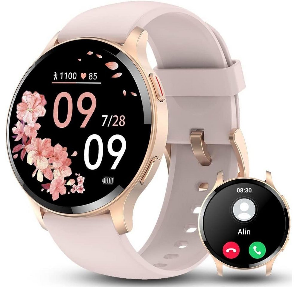 Bmoled Fur Damen mit Telefonfunktion Fitness Tracker IP68 Smartwatch (1,45 Zoll, Android iOS), mit MenstruationszyklusKalorien Pulsmesser Schrittzähler 100+Sportmodi von Bmoled