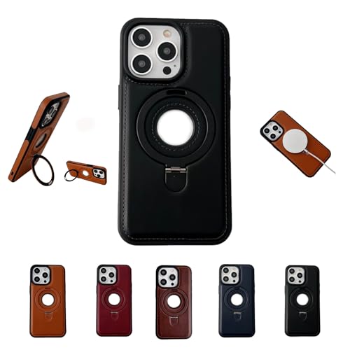 BnMvF Leonaw Leder Handyhülle für iPhone, Full Coverage Shockproof Leder Magnetic Holder Handyhülle für iPhone, Leonaw Magnetic Phone Case, Lederhülle mit Ständer (12,Schwarz) von BnMvF