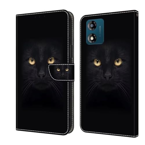 Bnvdfre Handyhülle für Motorola Moto G85 Hülle PU Leder Klapphülle Magnet Stoßfeste Kartenfach Klappbar Schutzhülle Silikon Case Cover mit Muster Motiv Flip Handytasche - Schwarze Katze von Bnvdfre