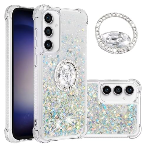 Bnvdfre Handyhülle für Samsung A55 Hülle Glitzer 3D Bling Sparkle Treibsand Fließende Flüssigkeit TPU mit Rotating Ring Ständer Stoßfest Schutzhülle Case für Samsung Galaxy A55 - Sliver Heart Bnvdfre Handyhülle für Samsung A55 Hülle Glitzer 3D Bling Sparkle Treibsand Fließende Flüssigkeit TPU mit Rotating Ring Ständer Stoßfest Schutzhülle Case für Samsung Galaxy A55 - Sliver Heart von Bnvdfre