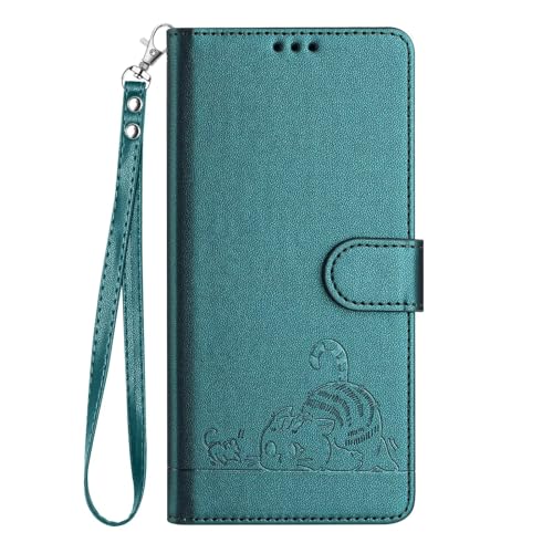 Bnvdfre Handyhülle für Samsung Galaxy A15 5G/4G Hülle Leder Katze Muster Motiv [RFID Schutz][Standfunktion][Kartenfächern] Klappbar Flip Stoßfeste Wallet Case Cover für Samsung A15 5G/4G - Grün von Bnvdfre