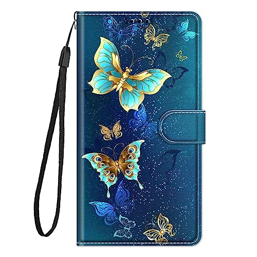 Bnvdfre Handyhülle für Samsung Galaxy A55 5G Hülle mit Schön Motiv Ledercase PU Schutzhülle Stoßfeste Klapphülle [360 Grad Stoßfest] [Kartenfachr] für Samsung A55 5G -Grüner Schmetterling von Bnvdfre