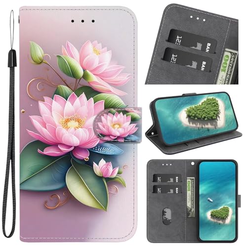 Bnvdfre Handyhülle für Samsung Galaxy M23 / F23 Hülle, Ledertasche mit Motiv, Klapphülle mit Kartenfächern, Ständer und Magnetverschluss - Lotusblume von Bnvdfre