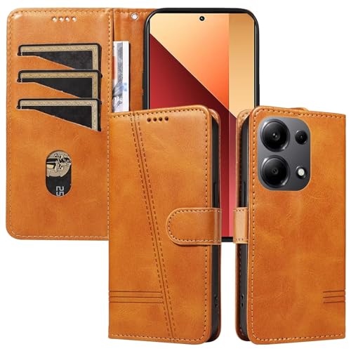 Bnvdfre Handyhülle für Xiaomi Poco F6 Hülle Leder Klapphülle [3 Kartenfach] [Magnetverschluss] [Standfunktion] Schutzhülle TPU Stoßfest Cover Case - Gelb von Bnvdfre