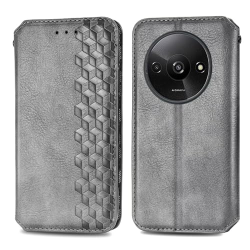 Bnvdfre Handyhülle für Xiaomi Redmi 14C Hülle Leder TPU Klapphülle mit Kartenfächer Standfunktion Flip Case Cover Fallschutz Handytasche - Grau von Bnvdfre