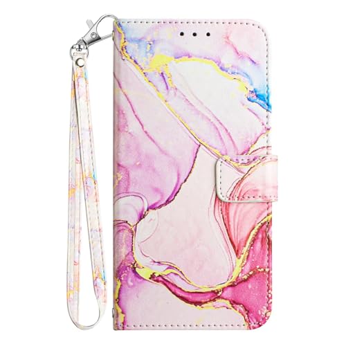 Bnvdfre Handyhülle für iPhone 15 Hülle Premium Marmor Lederhülle Klapphülle Flip Case Tasche Magnet Kartenfach Standfunktion Cover Glitzer Schutzhülle - Roségold von Bnvdfre