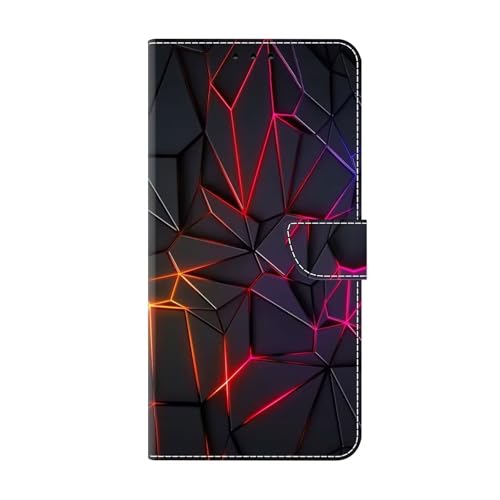 Bnvdfre Handyhülle für iPhone 16 Hülle PU Leder Klapphülle Magnet Stoßfeste Kartenfach Klappbar Schutzhülle Silikon Case Cover mit Muster Motiv Flip Handytasche - Rotes Crackle von Bnvdfre