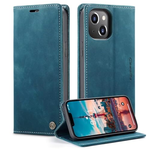 Bnvdfre Handyhülle für iPhone 16 Plus Hülle, Leder Etui Flip mit Kartenfächer Standfunktion Flip Case Cover Fallschutz Handytasche für iPhone 16 Plus,Blau von Bnvdfre