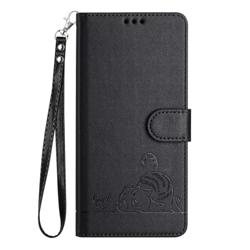 Bnvdfre Handyhülle für iPhone 16 Plus Hülle Leder Katze Muster Motiv [RFID Schutz][Standfunktion][Kartenfächern] Klappbar Flip Stoßfeste Wallet Case Cover - Schwarz von Bnvdfre