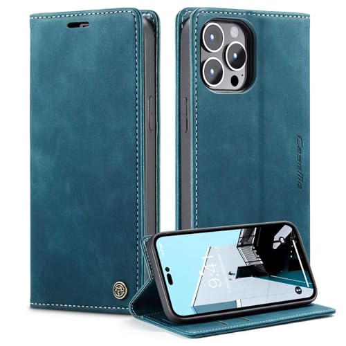 Bnvdfre Handyhülle für iPhone 16 Pro Max Hülle, Leder Etui Flip mit Kartenfächer Standfunktion Flip Case Cover Fallschutz Handytasche für iPhone 16 Pro Max,Blau von Bnvdfre