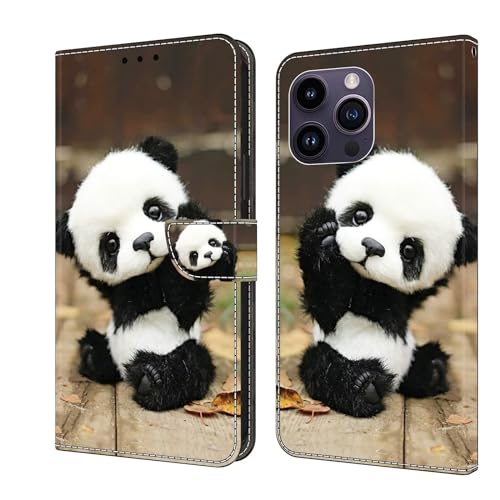 Bnvdfre Handyhülle für iPhone 16 Pro Max Klapphülle PU Leder Hülle Magnet Stoßfeste Kartenfach Klappbar Schutzhülle Silikon Case Cover mit Muster Motiv Flip Handytasche - Panda von Bnvdfre