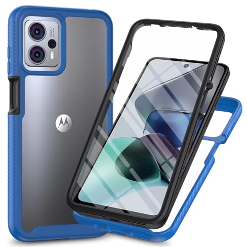 Bnvdfre für Motorola Moto G13 / G23 Hülle mit eingebautem Displayschutz Stoßfest Schutzhülle 360 Grad vollschutz Rugged Schutzhülle TPU Case Handyhülle für Motorola G13 / G23 - Blau von Bnvdfre