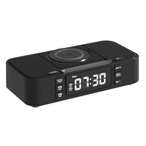 Boddceto Neuer Tragbarer Bluetooth-Lautsprecher mit Kabelloser Aufladung, Atmosphärenlicht, Uhr-Funktion, Doppellautsprecher, Aufladen über USB von Boddceto