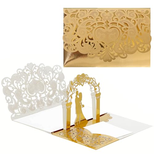 Bogoro Hochzeitskarten 3d pop up hochzeitskarte Goldene glückwunschkarte hochzeit mit Hochwertigem Umschlag 3d karte hochzeit für Romantische Glückwunschkarte zum Hochzeitstag Verlobung Beichte von Bogoro