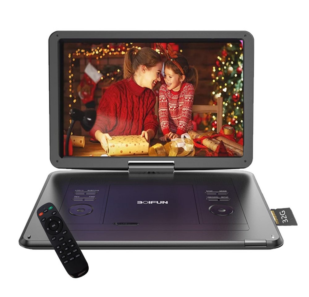 Boifun 17,5" Tragbarer DVD Player mit Schwenkbaren Bildschirm mit 32G Karte Portabler DVD-Player (1280 x 800-HD-Bildschirm, 4-6 Stunden Spielzeit mit Akku, für USB/SD-Karte/AV-Übertragung, Sync TV/Projektor Bildschirm) von Boifun