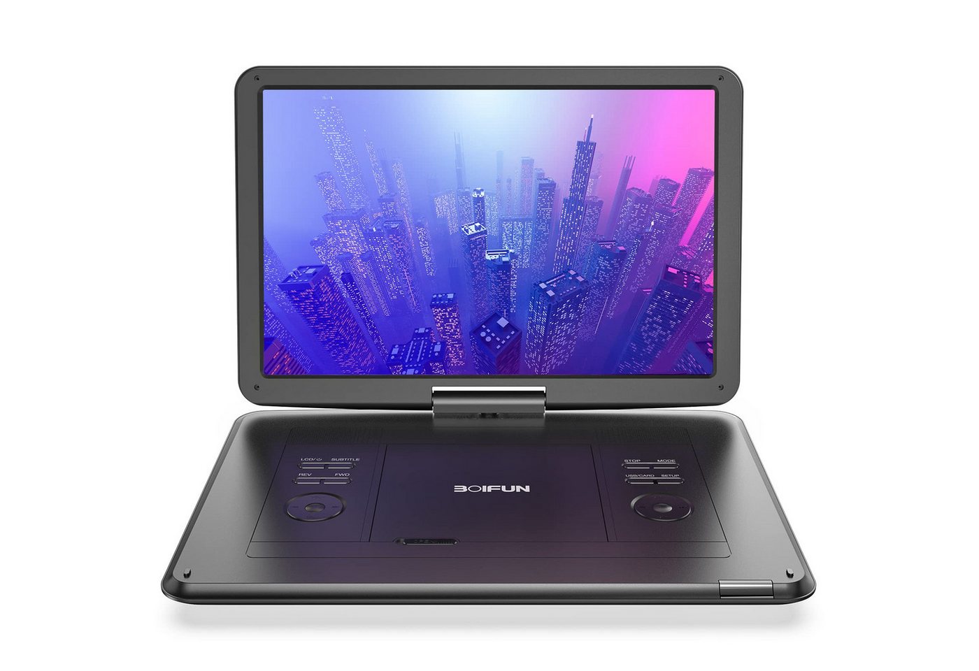 Boifun 17.5" Tragbarer DVD Player mit 15.6" Schwenkbildschirm mit 32GB Karte Portabler DVD-Player (6 Stunden Wiederaufladbare Batterie, Unterstützung für USB/TF-Karte/AV-Übertragung, Sync TV/Projektor Bildschirm, 6 Stunden Wiederaufladbare Batterie, 32 GB Festplatte, für USB/SD-Karte/AV-Übertragung, Sync TV/Projektor Bildschirm) von Boifun