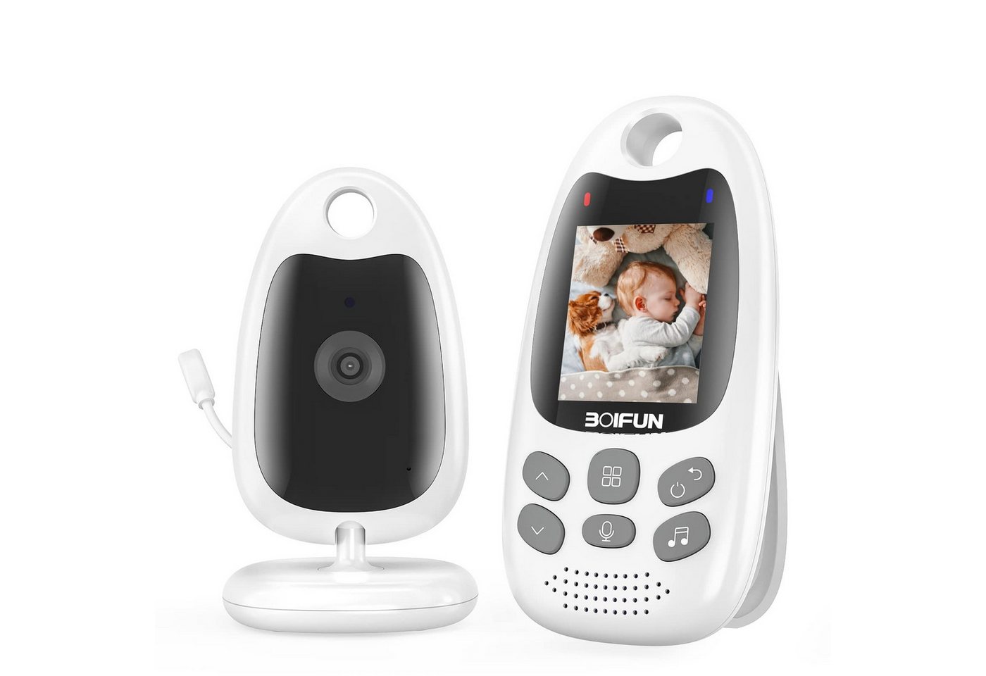 Boifun Babyphone 720p Video-Babyfon 2,4 Ghz Babyphone mit Kamera Tragbares, Babyphone, Babyphone Mit Kamera Mit Vox Funktion, Schlaflieder Lange Akkulaufzeit, Gegensprechfunktion, Nachtsicht, Temperaturüberwachung von Boifun