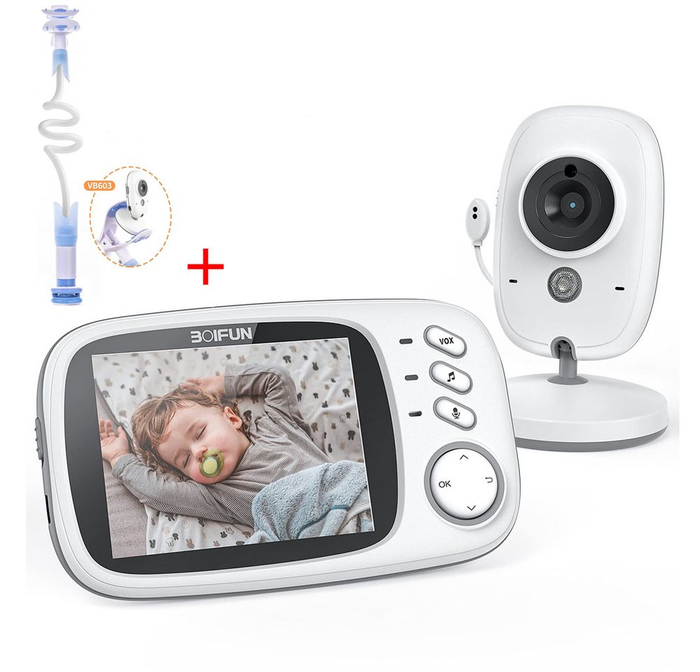Boifun Babyphone Babyphone mit Kamera 3,2 Zoll Video babyphone Babyphone Nachtsicht, 2.4 GHz Babyfon Kamera Baby Kamera Video Baby Monitor mit Halterung VOX-Modus, Gegensprechfunktion 8 Schlafliede HD LCD-Bildschirm, Fütterungserinnerung,Temperaturerfassung,Mehrsprachige Unterstützung von Boifun