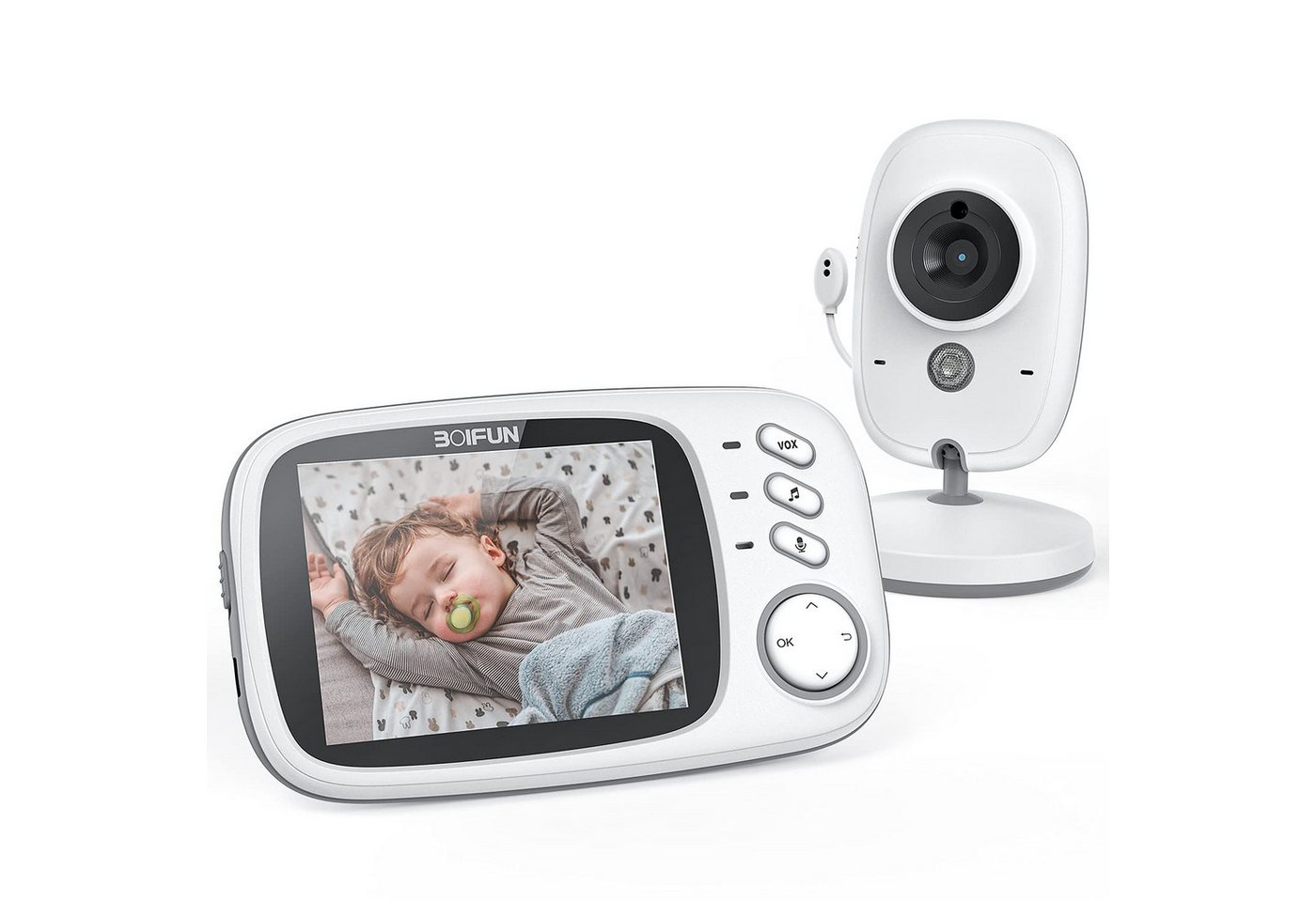 Boifun Video-Babyphone Babyphone mit Kamera 3,2 Zoll Video babyphone mit VOX Modus Babyphone, Nachtsicht Gegensprechfunktion Schlaflieder Babyfon,Wiederaufladbar, 1-tlg., 2.4 GHz Baby Kamera,Wecker, Temperaturüberwachung, Video Überwachung, Baby camera monitor, Baby camera,audio Babyphone von Boifun