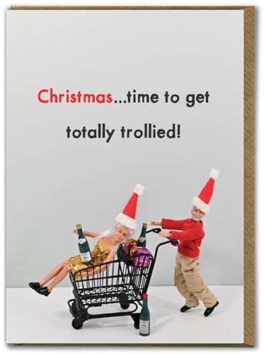 Bold & Bright Lustige Weihnachtskarten – "Time To Get Trollied" – freche saisonale Weihnachtskarten – für Sie und Ihn, Männer, Frauen, Freunde, Familienpartner – festlicher Humor von Bold & Bright