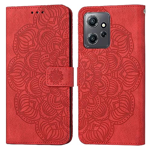 Bolutou Handyhülle für Xiaomi Redmi Note 12 4G Hülle Lederhülle Klappbar Flip Case Tasche Magnet Schutzhülle Redmi Note 12 4G Kartenfach Stoßfeste Case Klapphülle für Xiaomi Redmi Note 12 4G, Rot von Bolutou