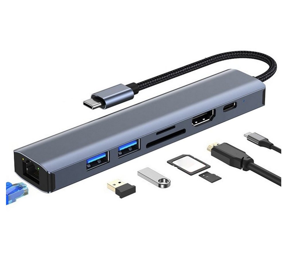 Bolwins Q18C 7in1 Adapter USB-C zu Hub USB 3.0, USB-C PD, HDMI SD microSD RJ45 Computer-Adapter von Bolwins