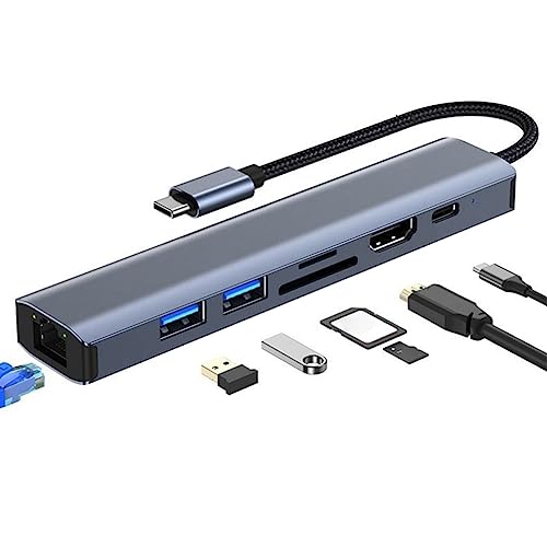 Q18CS USB C Hub 7in 1 USB Type-C auf HDMI 4K USB C SD/TF Kartenleser 2*USB 3.0 Port Ethernet RJ45 Port Kompatibel für MacBook Pro/Air und mehre Type C Geräte von Bolwins