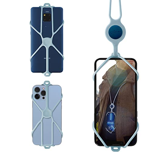 Bone Handykette Universal Handyhülle zum Umhängen, Asymmetrisches Design Halsband, Verstellbares Handyband zum Umhängen Kompatibel mit iPhone Samsung 4,7-7,2 Zoll Lanyard PhoneTie 3 - Morandi Blau von Bone
