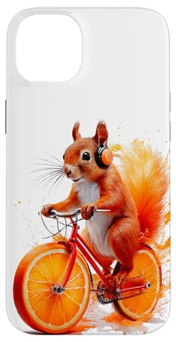 Hülle für iPhone 14 Plus Eichhörnchen Fahrrad Kopfhörer Orangensaft von Bonito Fracaso