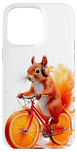 Hülle für iPhone 15 Pro Max Eichhörnchen Fahrrad Kopfhörer Orangensaft von Bonito Fracaso