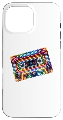 Hülle für iPhone 16 Pro Max Farbenfrohe Line Art Cassette Player Music Tape Recorder von Boombox Music Stereo Cassete Gifts