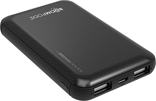 Boompods, Powerbank Obi 5.000mAh Schwarz Externer Akku Dual Schnellladung USB Pocket Charger 5000mAh Universal für Gepäck, Handakku Externer Akku für Handy Tablet von Boompods