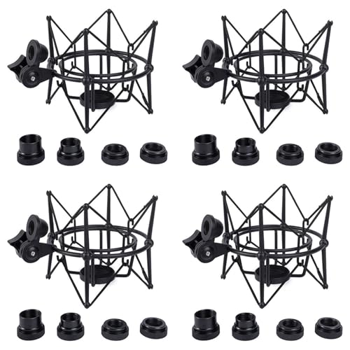 Booso 4X Mikrofon-StoßDämpferhalterung, Verstellbare Halterung, Aufnahmemikrofonständer, Metallhalterung, Mikrofonständer (Schwarz) von Booso