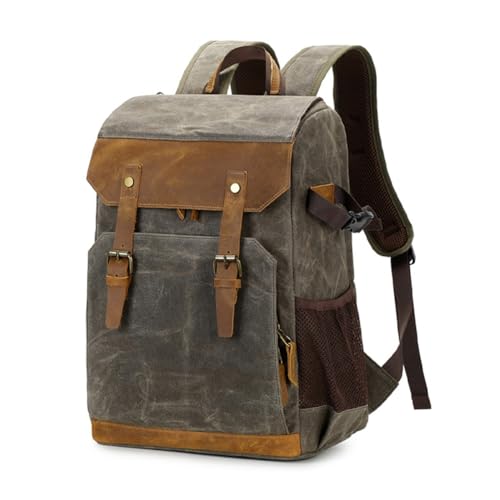 Booso Batik Canvas Echtleder Fotografie Rucksack Kamera-Rucksack Multifunktional SLR Vintage Wasserdicht Outdoor SLR Kameratasche Wasserdichtes Leder mit Laptop-Fach Stativhalterung A von Booso