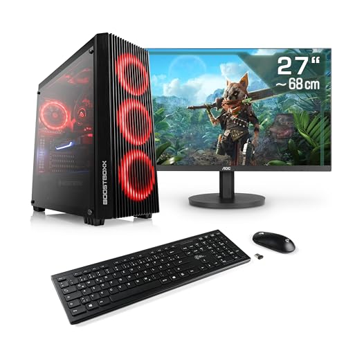 Gaming PC mit Windows 11 Home, AMD Ryzen 7 5700X 8X 3400 MHz, 1000 GB M.2 SSD, 32 GBDDR4-RAM, Radeon RX 7800XT, ASUS Mainbaord, USB 3.2, 27 Zoll WQHD, Tastatur/Maus-Set, M11520H von Boost Boxx